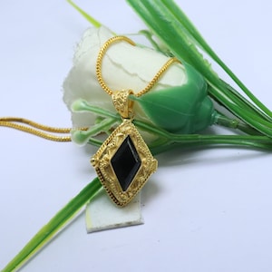 18K Gold Locket Necklace: Golden Obsidian Pill Box Pendant