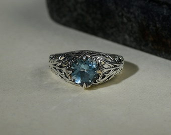 Natural London Blue Topaz Ring, 7mm Genuine Topaz, 925 Sterling Silver Ring, Dainty, Promise, Anniversary Ring, Mother's Day Gift