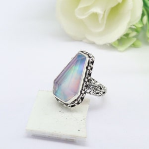 Aurora Opal Coffin Ring,925 Silver ring, Coffin Jewelry ,Coffin Ring,Ring for her girls,Handmade Ring,Gift for Her,