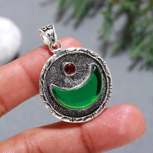 Paraiba Green Witch Moon Necklace, Boho Necklace, Celestial Jewelry, Garnet Necklace, Gemstone Pendant, Half Moon Necklace, Crescent Moon,