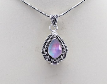Aurora Opal Pendant Necklace In Sterling Silver, Locket for Necklace, 925 Sterling Silver Pendant, Handmade Pendant, Pill Box Necklace, Gift