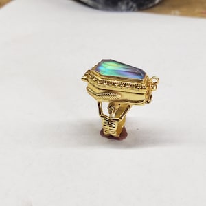 Aurora opal Coffin Ring, Skeleton Coffin Ring,Snake Ring,Compartment Box Ring, Handmade Ring, Boho Gift for Her,