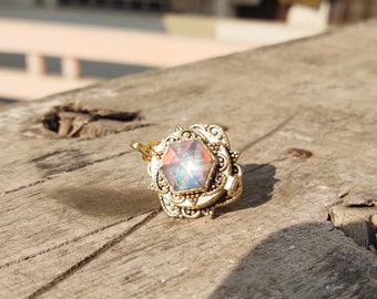 Aurora Opal Poison Ring,18k Gold Plated Ring,Locket Ring,Secret Box Ring,Aurora Opal Pill Ring,Handmade Poisoner Ring.Gift for He,