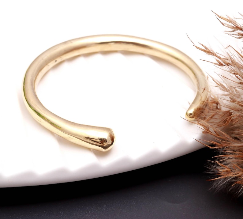 Simple Solid Brass Adjustable Cuff Bracelet : Stacking Bangle For Everyday Use image 3