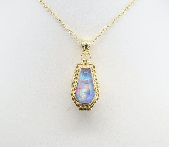 Aurora Opal Coffin Pendant: Handmade 925 Silver Snake Necklace