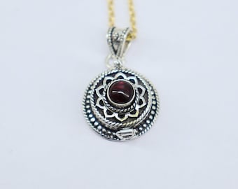 Sterling Silver Garnet Locket Pendant: Handmade Pill Box Necklace
