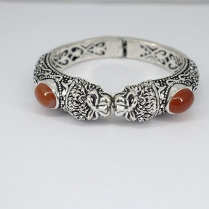 Handmade Carving Bangle, Red Onyx Bangle, 925 Silver Bracelet, Unique and very solid, Tiger Bangle, Sterling Silver Bangle,