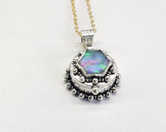 Poison Pendent,925 Sterling Silver,Aurora Opal Poison Pendent,Handmade Jewelry,mall box Pendent,locket necklace,gift for her/pill box
