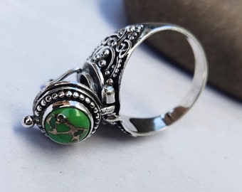 Mother Day Gift, Locket ring , sterling 925 silver ring , Copper Turquoise  Ring , June birthstone ring , love ring,small box ring,