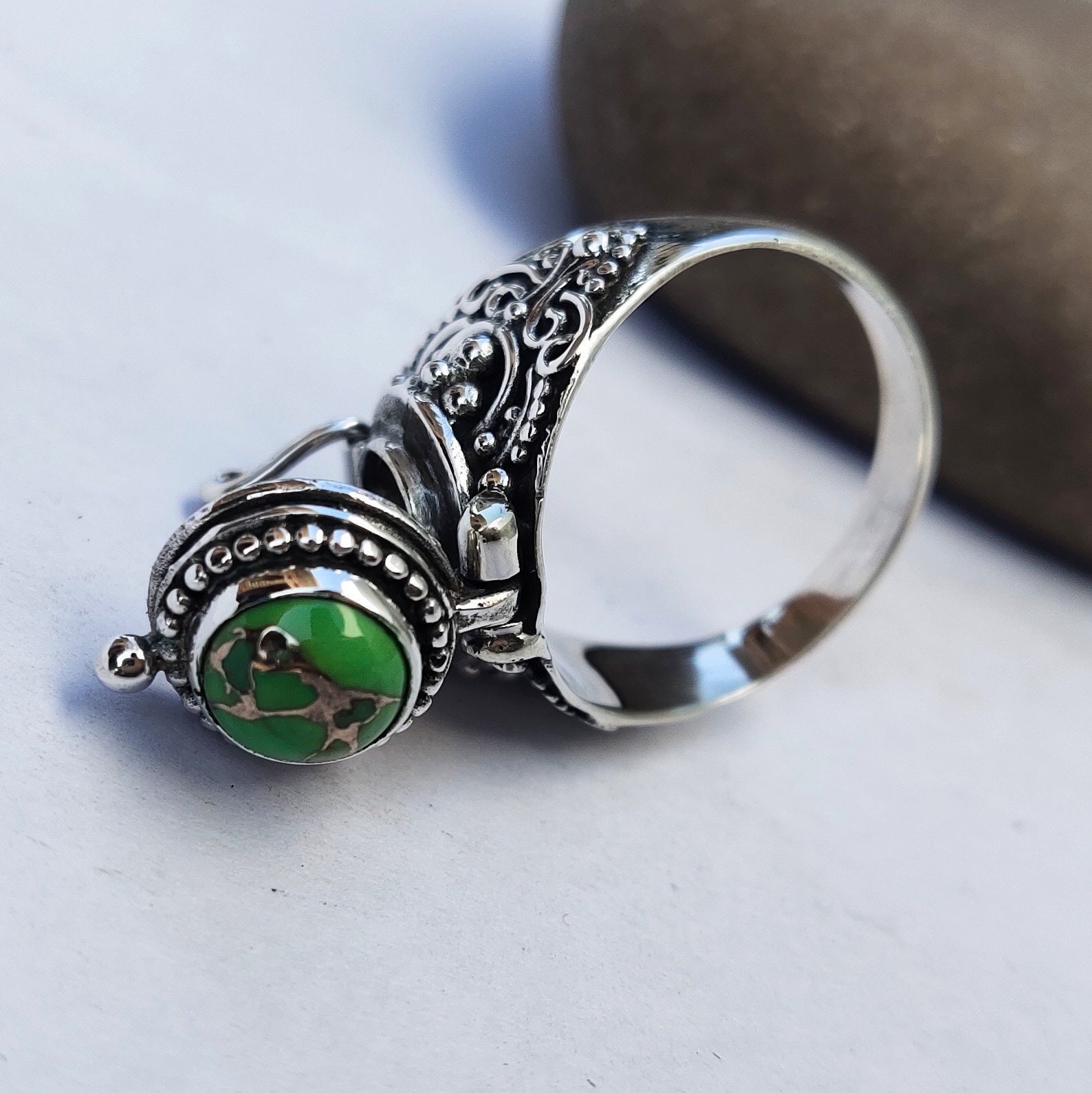 Mother Day Gift, poison ring , sterling 925 silver plated  ring , Cop…