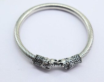 Christmas Gifthandmade Carving Bangle, 925 Silver Bracelet