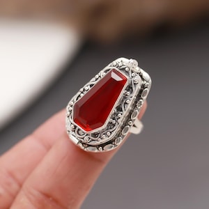 Red Glass Coffin Locket Ring: Sterling Silver Pill Box, Snake Detail