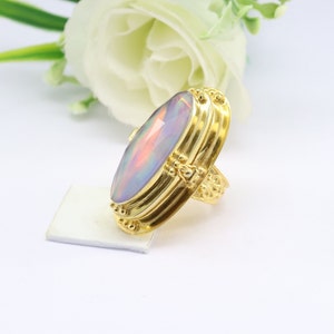 Aurora opal locket ring, 925 sterling Silver Ring, Compartment Ring, gold plated Ring ,locket ring ,Handmade Ring, small box ring, gift Ring