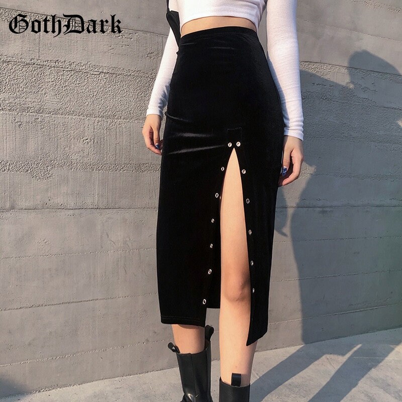 Gothic Skirt Elegant Black Velvet Midi Skirt Grunge Punk Women Etsy