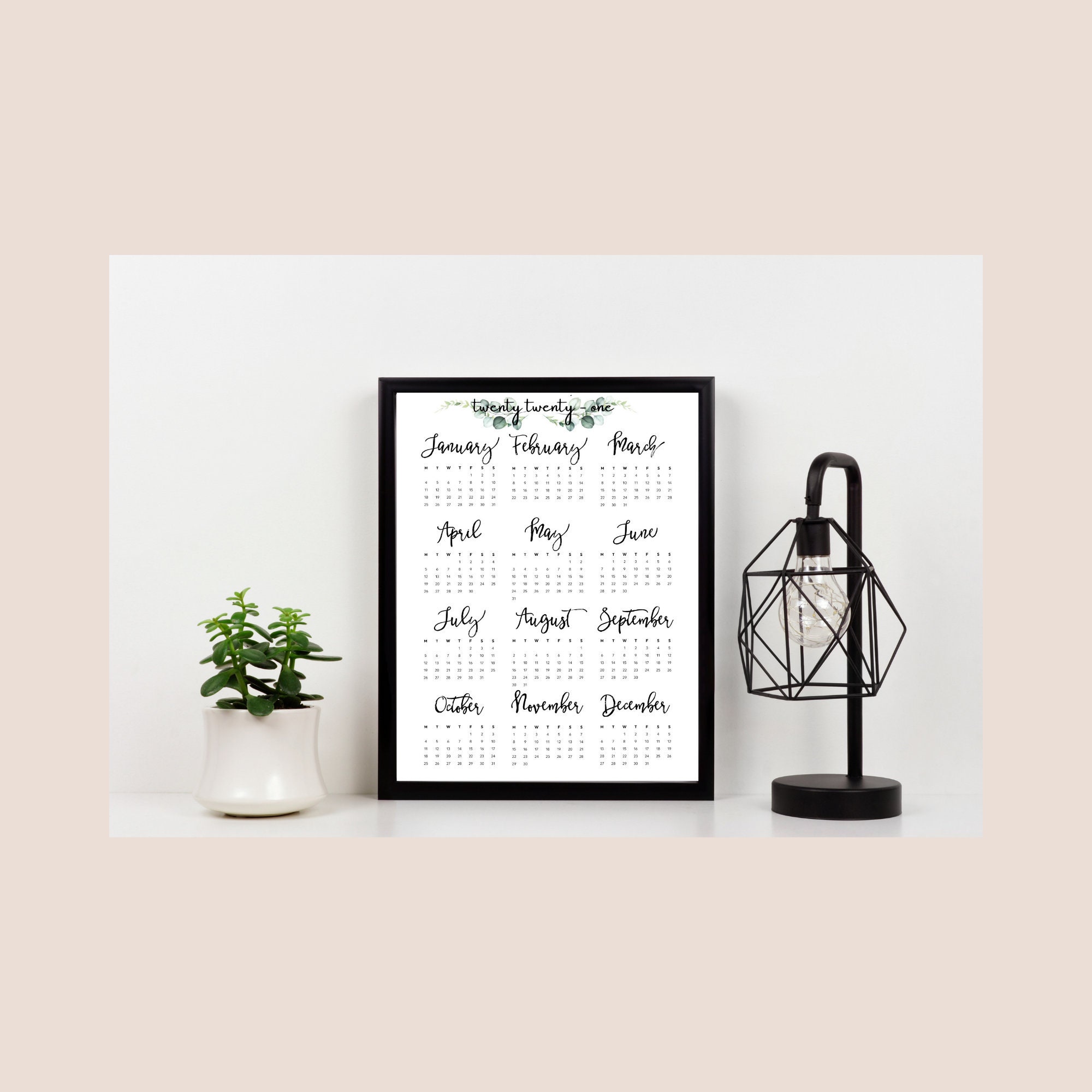 Minimalist 2021 Printable Wall Calendar 2021 Desk Calendar Etsy