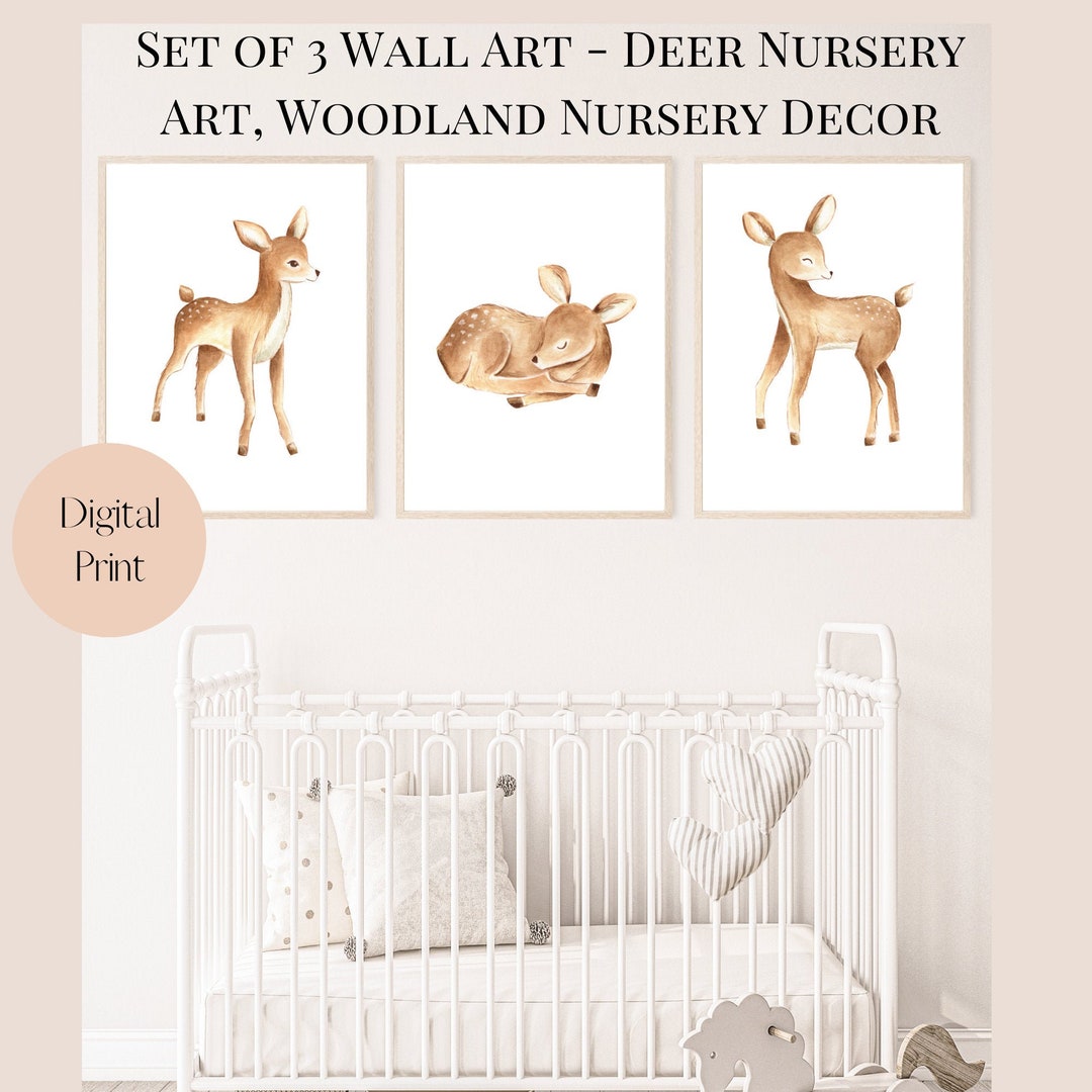 Printable Woodland Deer Nursery Print, Baby Deer Woodland Nursery
