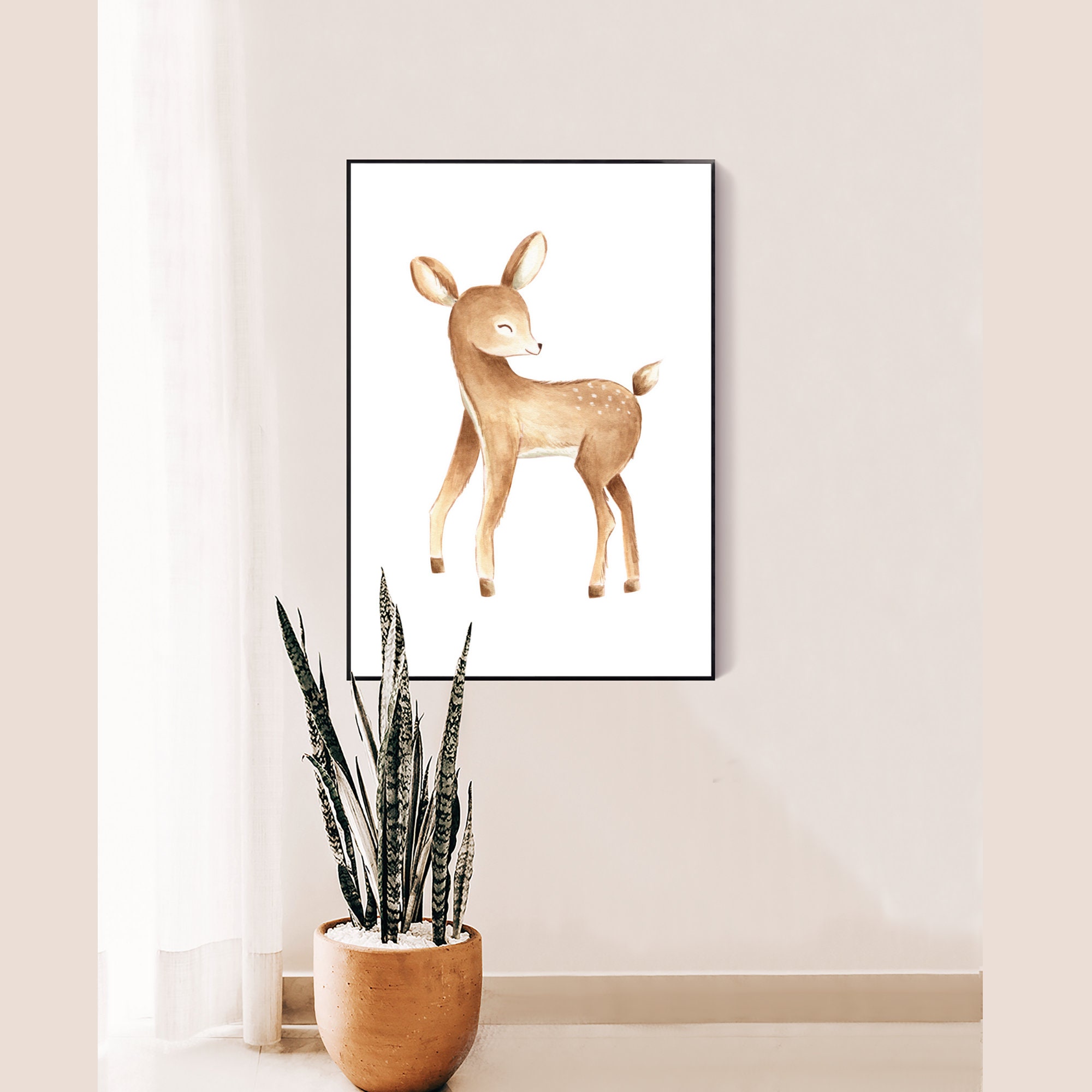 Printable Woodland Deer Nursery Print, Baby Deer Woodland Nursery