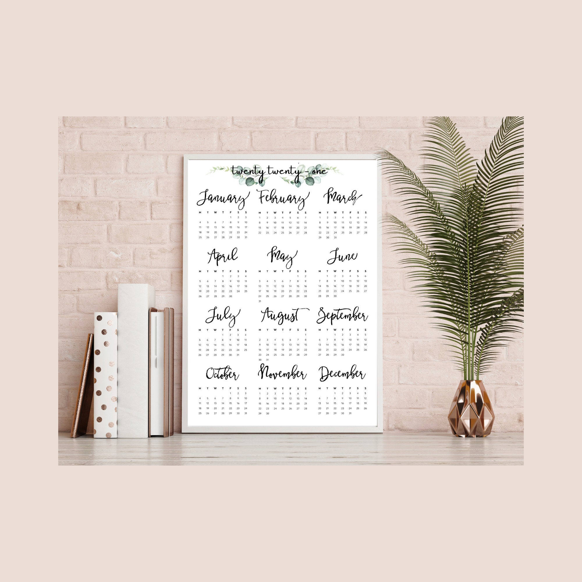 Minimalist 2021 Printable Wall Calendar 2021 Desk Calendar Etsy
