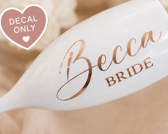 Personalised Champagne Glass Decals | Wedding, Hen Do, Bridal Party Vinyl Labels