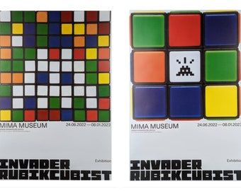 Invader Rubikcubist original exhibition poster set of 2