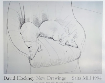 David Hockney Exhibition poster Black and White Dogs vintage original and authentic poster print