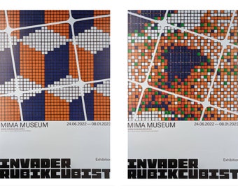 Invader Rubikcubist original exhibition poster set of 2