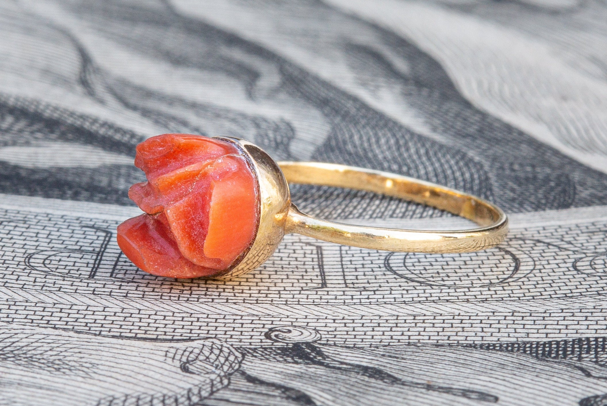 Oval Coral Ring Sterling Silver Hand Forged By Omer 24 k Gold Plated H