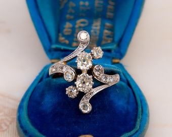 Antique French Toi Et Moi Diamond Cluster Ring, C. 1910