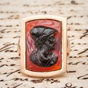 Unusual Antique Gold Signet Ring French 19th Century Hardstone Cameo Ring