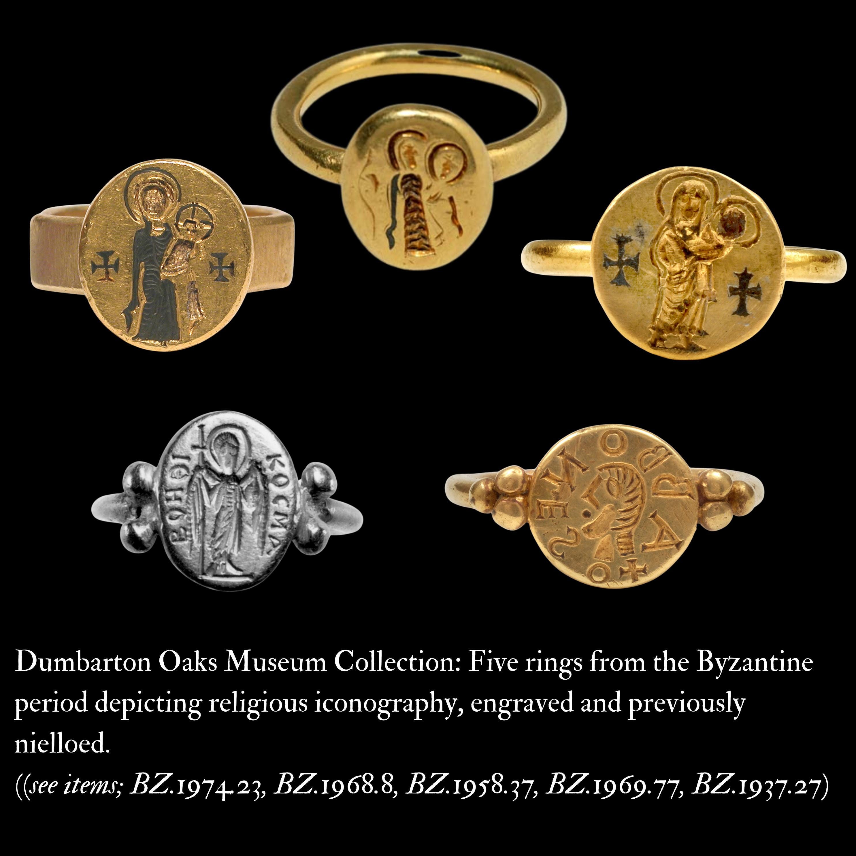 Ancient Byzantine Gold Ring With Niello Virgin Mary Christ Child