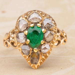 Antique Gold Emerald and Diamond Heart Ring 19th Century
