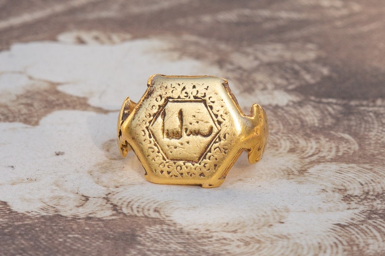 Zeldzame antieke Seltsjoekse 'Selçuklu' periode gouden islamitische ring middeleeuwse ring zegelring 11e 13e eeuw na Christus afbeelding 8