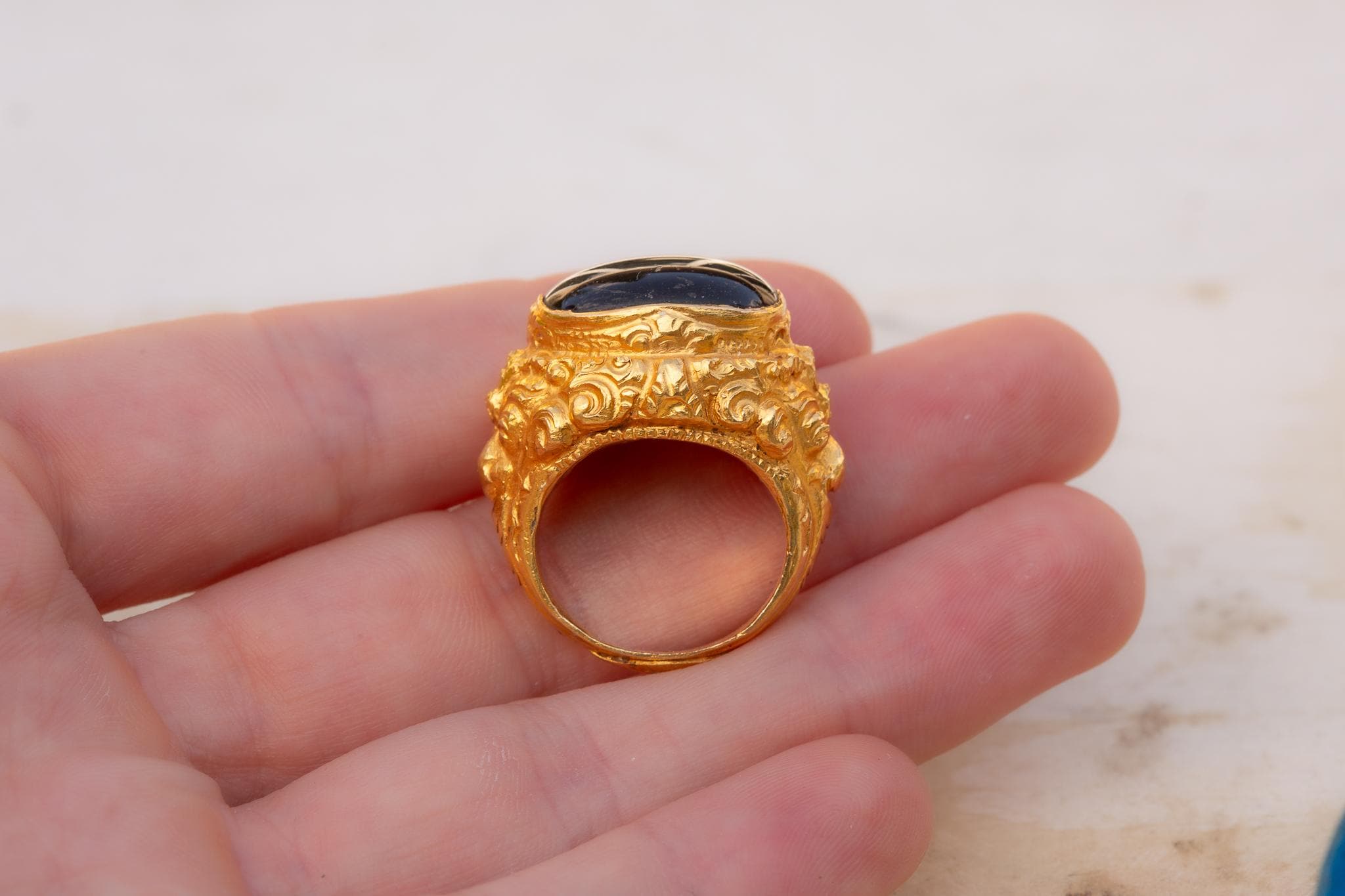 Antique Balinese Priests Ring in 22k Gold With Foiled Glass, Late 19th ...