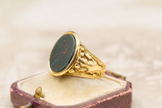 Victorian Bloodstone Antique Gold Signet Ring Sol… - image 2