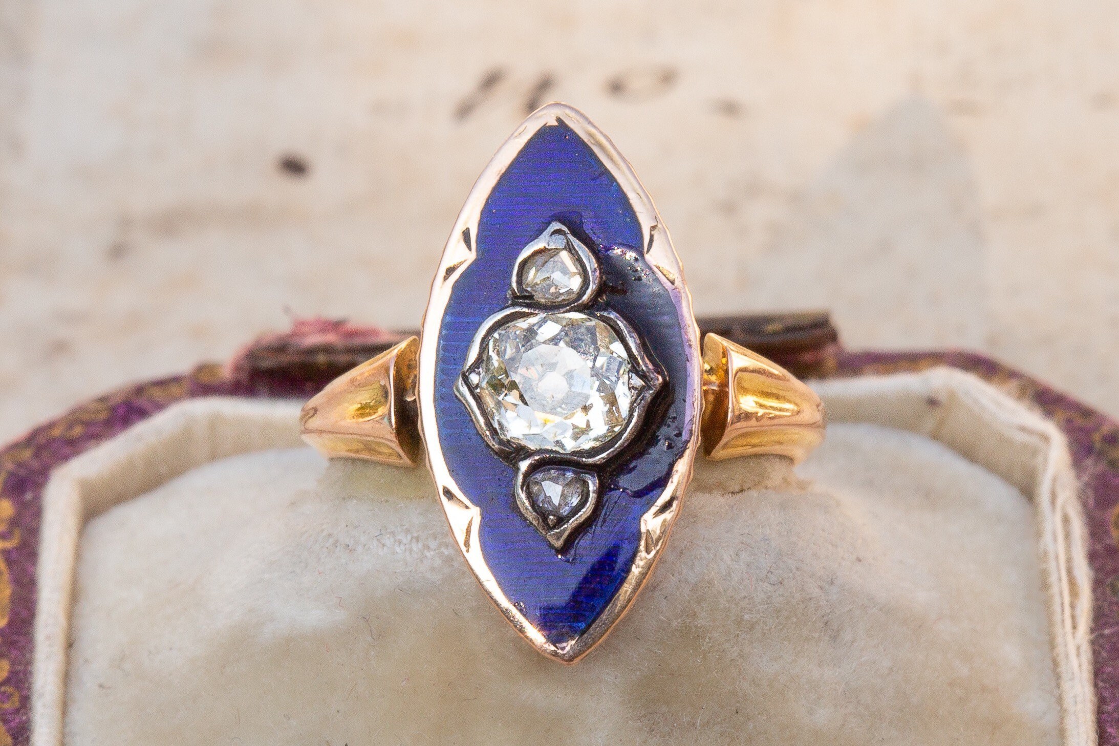 Early-Victorian Enamel & Diamond Ring — Isadoras Antique Jewelry