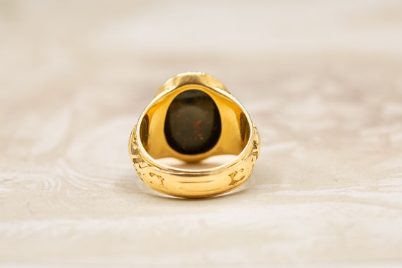 Victorian Bloodstone Antique Gold Signet Ring Sol… - image 5