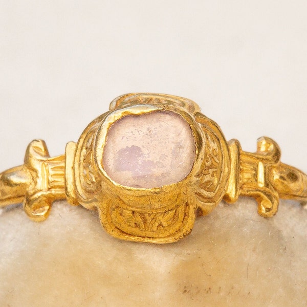 Scarce Renaissance 16th Century Rock Crystal Marriage Ring Medieval Middle Ages Engagement Ring High Karat Gold Quatrefoil Table Cut