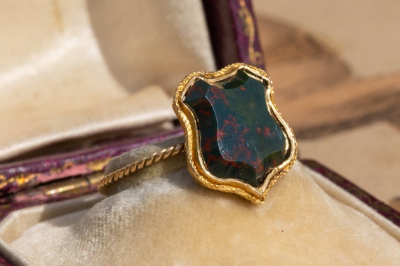 Fantastic Antique Victorian 18K Gold Bloodstone S… - image 2