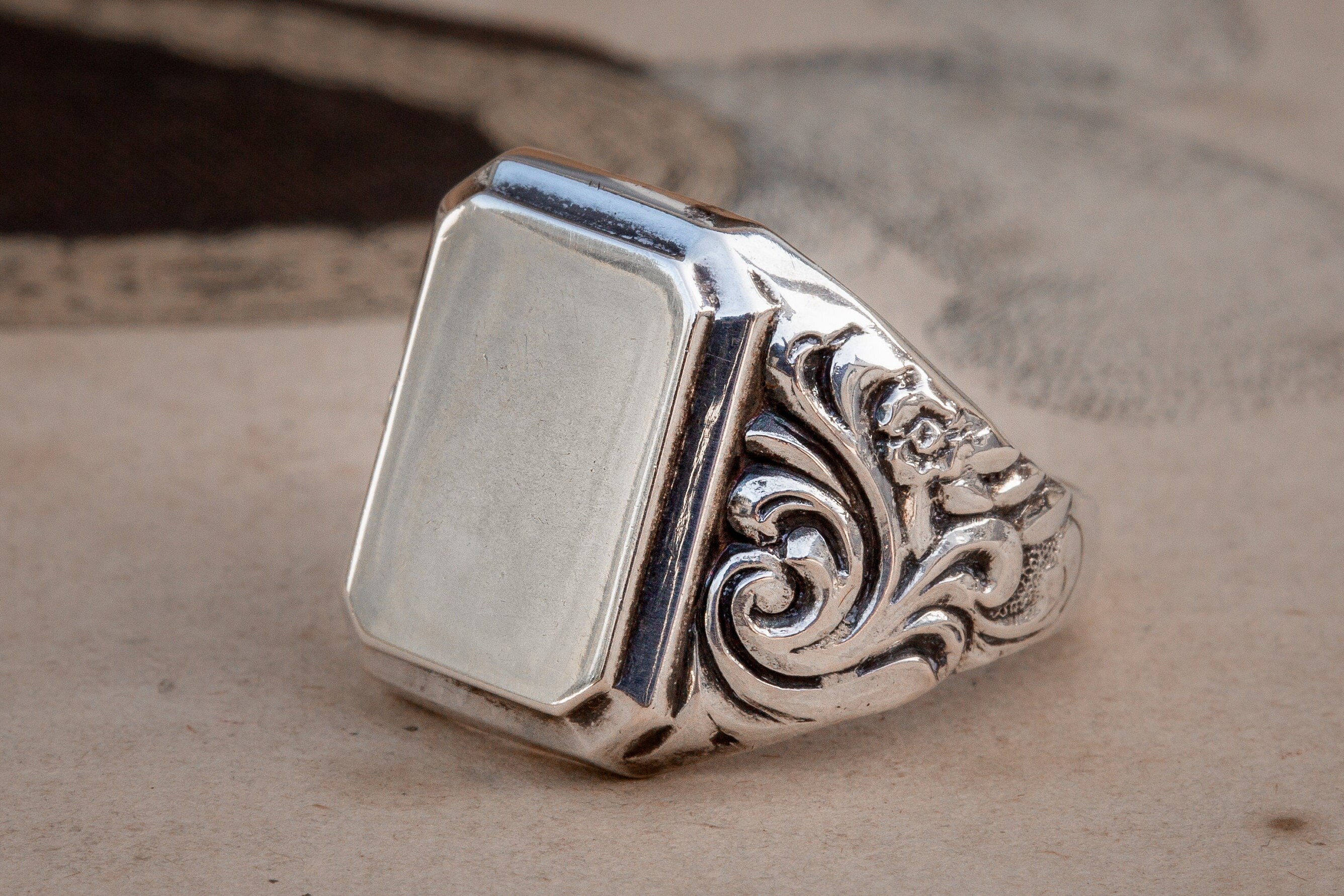 Antique German .800 Silver Signet Ring C.1910 Jugendstil Art