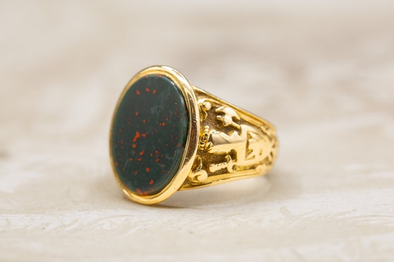 Victorian Bloodstone Antique Gold Signet Ring Sol… - image 3