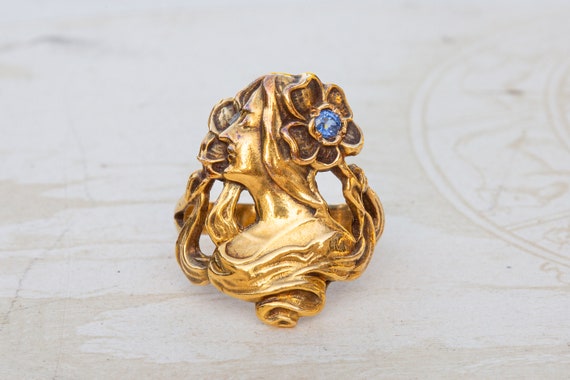 Antique Gold Art Nouveau Figural Ring Dutch Early… - image 6