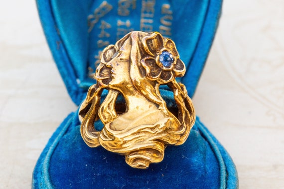 Antique Gold Art Nouveau Figural Ring Dutch Early… - image 1