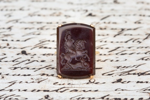 Vintage French 18K Gold Intaglio Ring St George a… - image 5