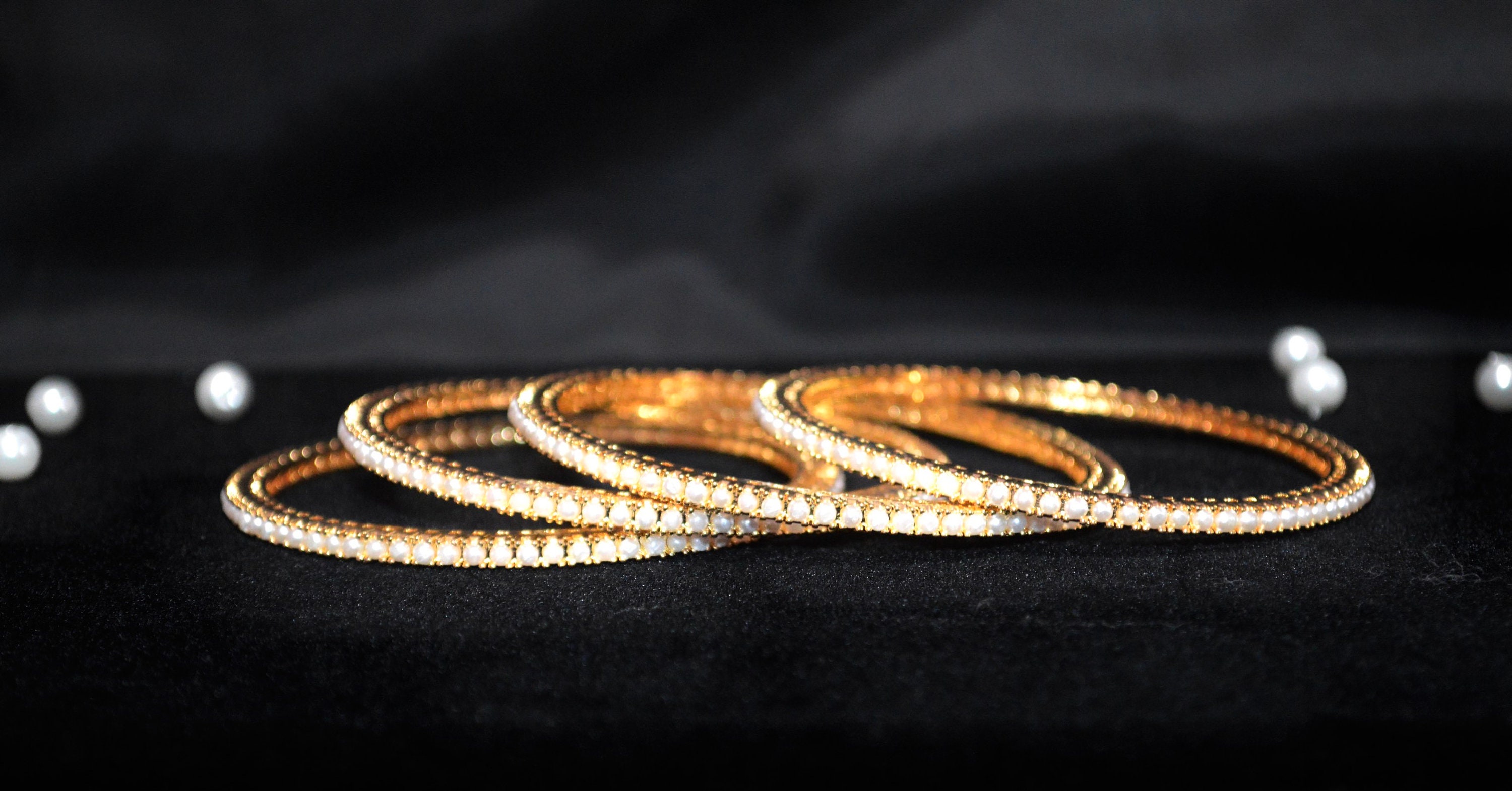 Delicate gold plated moti bangles Set of 4 bangles