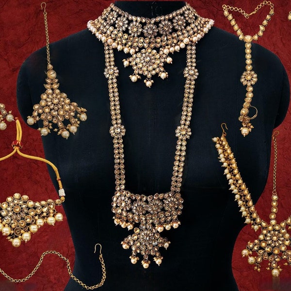 Bridal Necklace and accessories in antique Gold! Indian Bridal Jewelry | gold plated Gold jewelry.