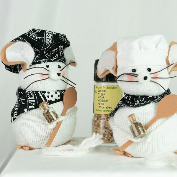 Chef Sock Mouse, Pastry Chef, Chef Mouse, Cooking Mouse, Chef Decoration, Kitchen Sock Mouse, Holiday Decor, Mouse Lover, Hand Crafted