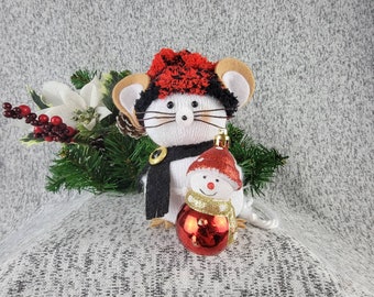 Snowman Christmas Sock Mouse, Holiday Sock Mouse, Christmas Decoration, Snowman, Holiday Decor, Sock Mouse, Mouse Lover, Hand Crafted