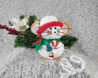 Christmas Sock Mouse, Holiday Sock Mouse, Christmas Decoration, Candy Cane, Christmas Tree, Holiday Decor, Mouse Lover, Hand Crafted