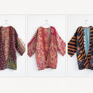 Vintage Kantha Kimono Jacket, Reversible Cotton Kimono, Handmade Boho Duster Coat, Women's Bohemian Outerwear, 3 Color and Design Variations