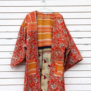 Winter coat Kantha jacket heavy vintage long kantha kimono cotton winter quilted kantha coat  LEVK#37